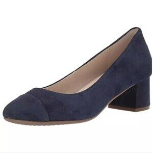 Cole Haan Women's The Go-to Block Heel Pump 45mm Marine Blue Suede Size 10.5B